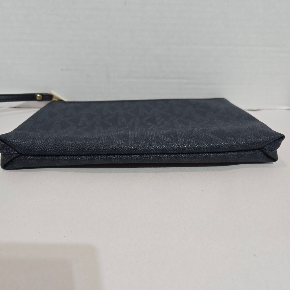 Michael Kors Wristlet Navy Blue MK Monogram Coated Canvas Gold Hardware #1420 - Picture 10 of 10